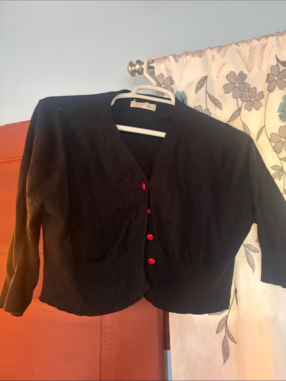 Women's Black Cropped Cardigan with Red Buttons (have 2)